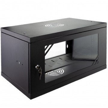 Szafa wisząca RACK 19" 6U 350mm drzwi szklane czarna z półką NEKU ECO BOX