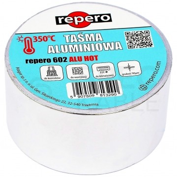 Taśma aluminiowa do kominka o wysokiej odporności termicznej (do +350°C) REPERO 602 ALU HOT 50mm/50m