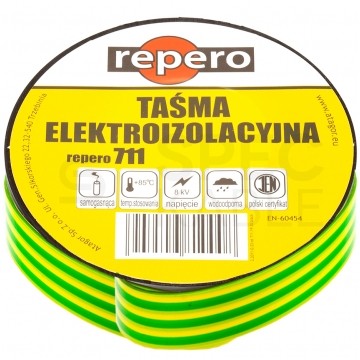 Taśma izolacyjna PVC 19mm x 20m Repero 711 żółto-zielona