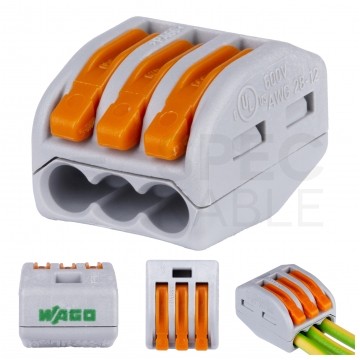 WAGO CLASSIC 222-413 Szybkozłączka 3x 0,08-4,0mm2 uniwersalna (na drut / na linkę) 400V/32A ORYGINALNA woreczek 10szt.