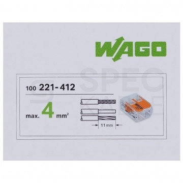 WAGO COMPACT 221-412 Szybkozłączka 2x 0,2-4,0mm2 uniwersalna (na drut / na linkę) 450V/32A ORYGINALNA 100szt.