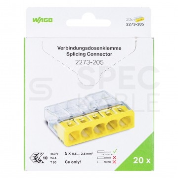 WAGO COMPACT 2273-205 Szybkozłączka 5x 0,5-2,5mm2 na drut 450V/24A ORYGINALNA blister 20szt.