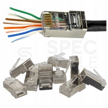 Wtyk modularny RJ45 8P8C kat.5e ekranowany FTP drut przelotowy NEKU WORECZEK 10szt.