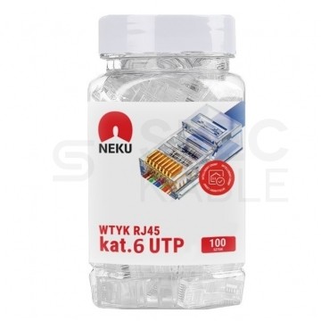 Wtyk modularny RJ45 8P8C kat.6 nieekranowany UTP uniwersalny drut linka NEKU opakowanie SŁOIK 100szt.