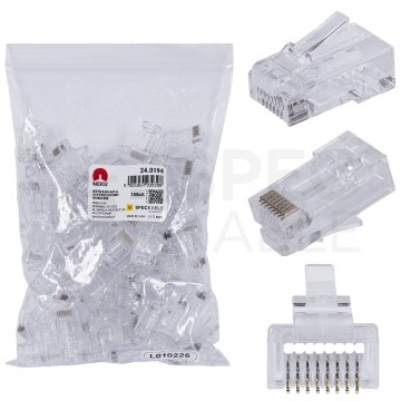 Wtyk modularny RJ45 8P8C kat.6 nieekranowany UTP uniwersalny drut linka przelotowy NEKU opakowanie WORECZEK 100szt.