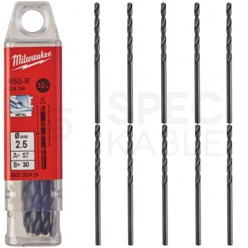 Zestaw wierteł do metalu HSS-R walcowane 2,5x57mm 10szt MILWAUKEE