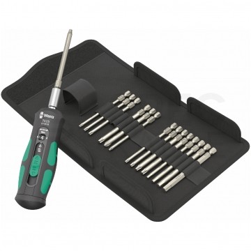 Zestaw wkrętak dynamometryczny nastawny 1-3 Nm z bitami 16 części, system szybkiego nastawiania do bitów HEX 1/4" Kraftform Safe-Torque SPEED WERA