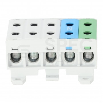 Złączka szynowa 5-torowa Al/Cu 2,5-50mm2 na TH35 kolorowa (3x szara, 1x niebieska, 1x zielona) FJ-E50/5 HEDO